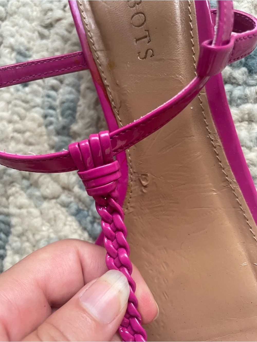 Talbots Womens Bright Fuchsia Braided T-Strap Heeled Sandals Wedges Size 9.5